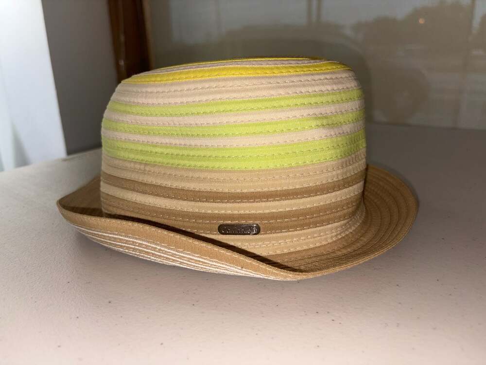 Calvin Klein Striped Fedora Hat Tan Lime Green Yellow